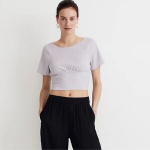 Madewell shirred crewneck crop top dusty lavender size medium
